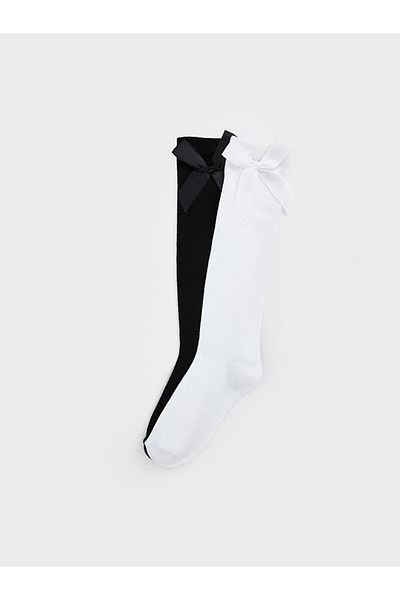 LC Waikiki LCW Kids Bow Λεπτομερείς κοριτσίστικες κάλτσες μέχρι το γόνατο Πακέτο 2