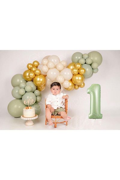 CUGY 1 Year Old Birthday Party Celebration Set in Green Gold Salmon Colors