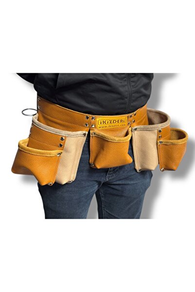 İKİZ DERİ ÜRÜNLERİ Palaska Kemerli 5 Cepli Deri Çivi Önlüğü