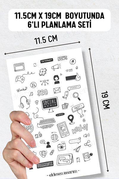 Eldesen Tasarım 6-Piece Sticker Set / Bullet Journal / Scrapbook / Agenda Sticker Set / Sticker Book