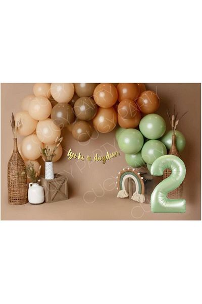 CUGY Birthday Party Set with Mini Age Options in 2 Years Old Brown Salmon Green Colors