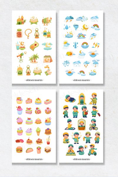 Eldesen Tasarım 6'lı Sticker Seti / Bullet Journal / Scrapbook / Ajanda Etiket Seti / Sticker Book