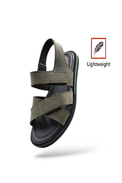 Hammer Jack Ανδρικά πέδιλα Velcro Comfort από γνήσιο δέρμα Khaki Green ελαφρύ σχέδιο