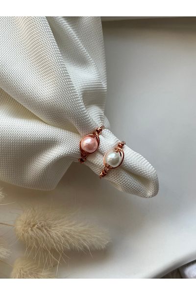 PelvedDesign Pearl Set Natural Stone Copper Wire Handmade Ring