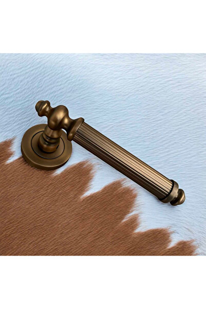 KOLDOOR Osmanlı Handles ZK37 Antik Sarı Zamak Yuvarlak Rozetli Yale Çelik Kapı Kolu Sol Basar Tek Taraf