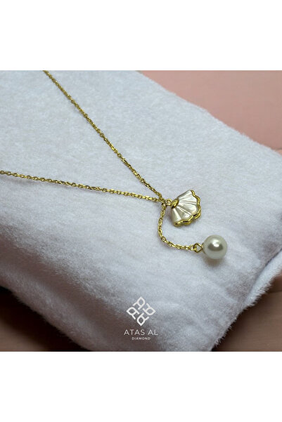 Atas Al Diamond İnci Charm Altın Kaplama Nedime Deniz kabuğu 925 ayar Gümüş K...