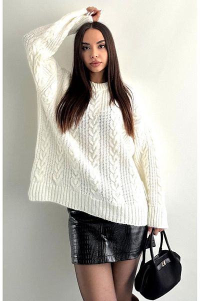 fujya White Crew Neck Oversize Hair Knit Knitwear Sweater