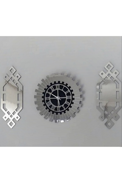 NİSANEST Gümüş PlexiAyna Piyano Model Duvar Saati, Tablo 3 Parça Set