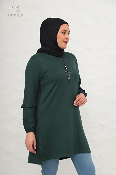 tarzımsüper Plus Size Necklace Gift Hijab Tunic Stretchy Fabric Ruffled Comfort Model Tunic with Slit in Waist