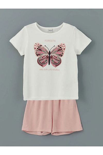 LC Waikiki Lcw Eco Pink Crew Neck Girls T-Shirt and Shorts