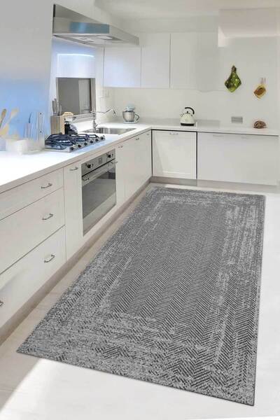 Decomia Home Dijital Kaymaz Yıkanabilir Sisal Jüt Görünümlü Gri Mutfak Halısı Salon Halısı Yolluk Mutfak Dekor