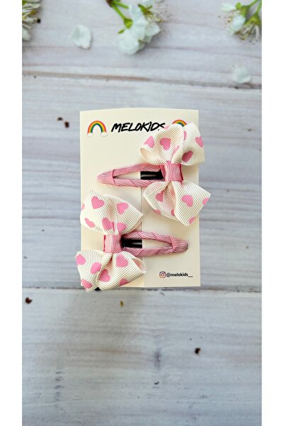 MeloKids مشبك شعر بشريط من سلسلة Love منقوشة على شكل قلب