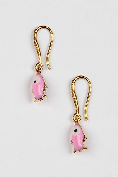 Lila Rosa Otantik Balık Figürlü Cam Küpe