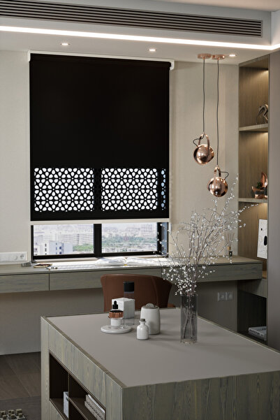 Perdea Lazer Kesim Mat Stor Perde, Lazer Kesimli Modern Serisi, M-4008 Siyah ...