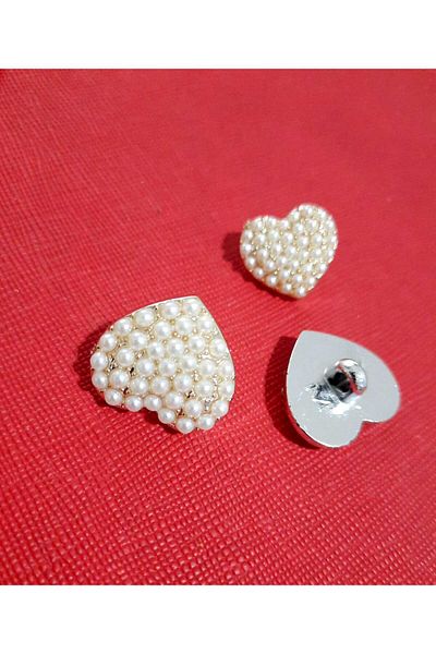 Beyna 2cm Wide Heart Pearl Metallized Button - 1 Pack 4 Pieces
