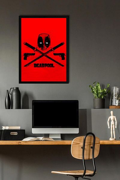 Saturn Deadpool Logo Framed Painting - Marvel Movie Poster Painting