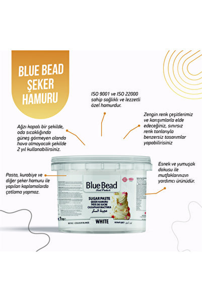 Blue Bead Şeker Hamuru Beyaz 1kg