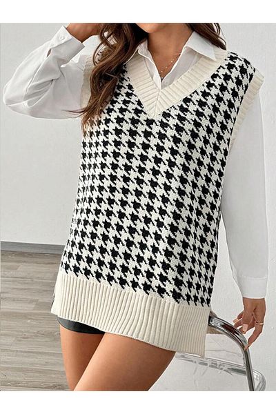 YUGA KNİTTİNG 65 cm Oversize Women's Sweater - Thick and Soft Texture, V-Neck Pattern (S-Xl Intermediate)