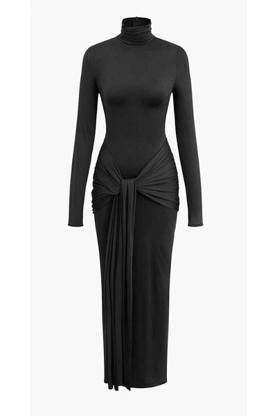 Nsb Tasarım Rochie elegantă cu cravată neagră pentru femei