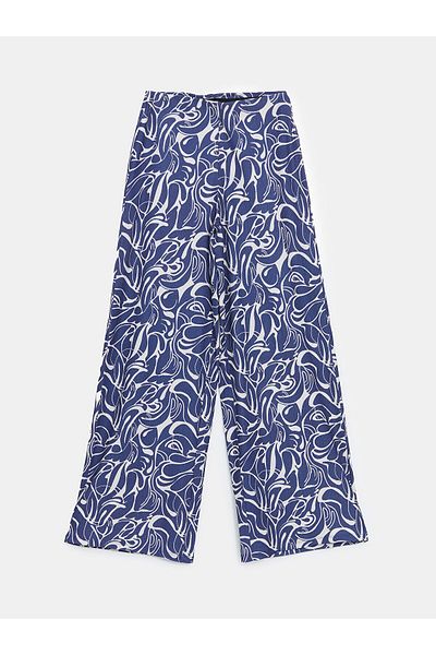LC Waikiki Patterned Wide Leg Women's Trousers with Elastic Waist