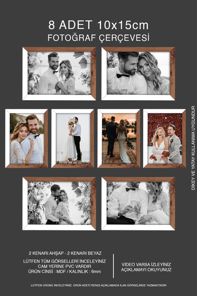 yhfoto 8 قطع إطار 10x15 - إطار MDF - إطار صور - خشبي - أبيض 2 لون