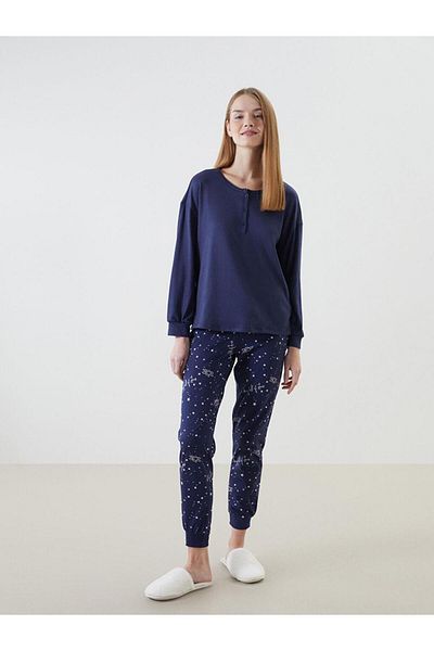 LC Waikiki Pantaloni de pijama jogger pentru femei LCW DREAM, cu model, cu talie elastică
