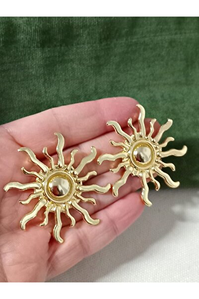 mos&more Gold Büyük Güneş Kadın Küpe, Çapı: 5cm