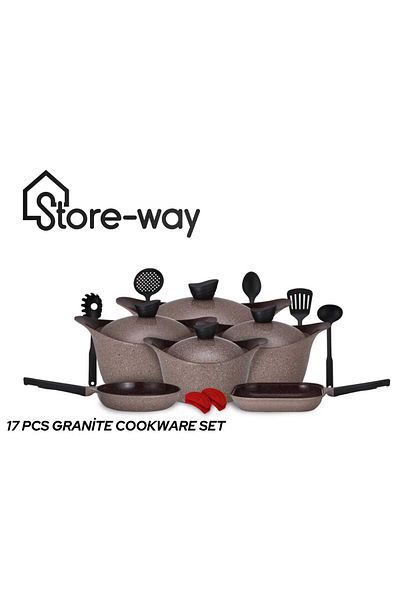 Storeway 17 Pcs Natural Granite Coating Non Stick Cookware Set