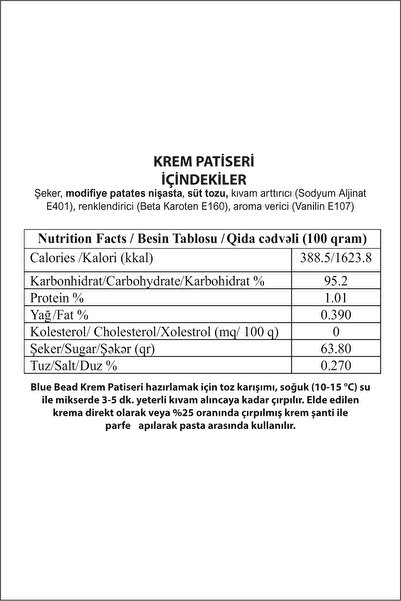 Blue Bead Pastacı Kreması 1 Kg Krem Patiseri