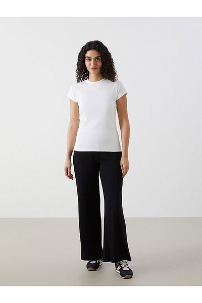 LC Waikiki Elastic Waist Textured Wide Leg Women's Trousers
