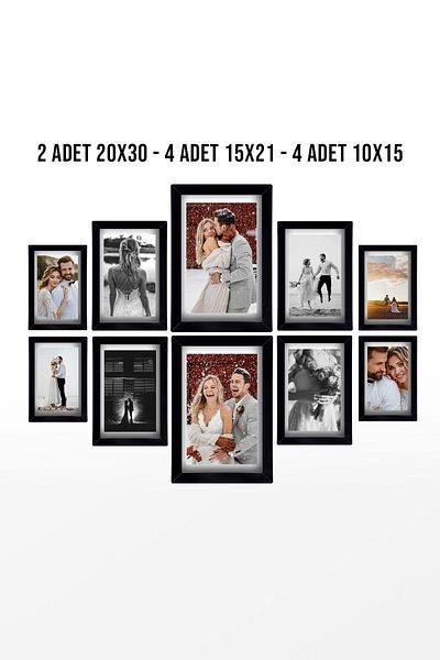 yhfoto Black Multiple Frame - Wooden MDF PVC Photo Frame - 2 Pieces 20x30 - 4 Pieces 15x21 - 4 Pieces 10x15