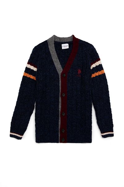 U.S. Polo Assn. Αγόρι Navy Blue Melange V - Πλεκτό Ζακέτα με γιακά
