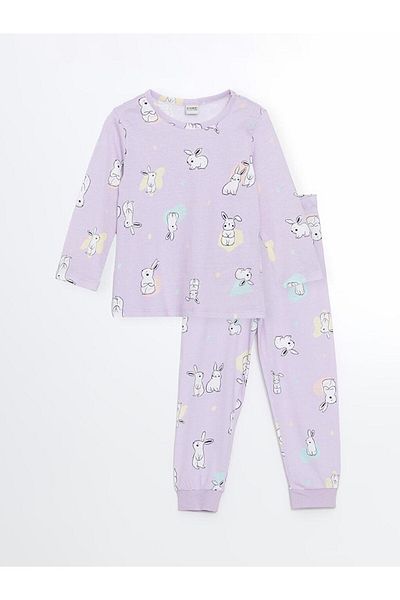 LC Waikiki Set de pijamale pentru fetiță, cu mânecă lungă, cu decolteu, pentru copii LCW