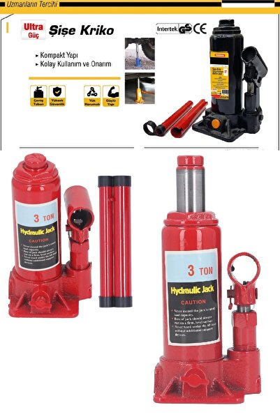 BİTERSE 3 Ton Hidrolik Şişe Kriko Araba Yat Tekne Traktör Kaldırma Krikosu