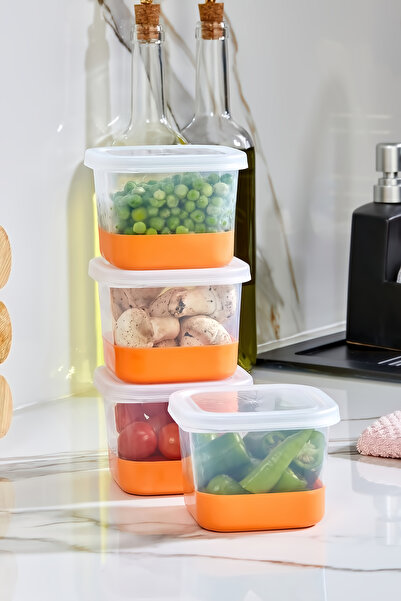 Poomy 4'Lü Set Silikon Tabanlı Dikdörtgen 550 ml Difriz Saklama Kabı - Derin Dondurucu Saklama Kabı