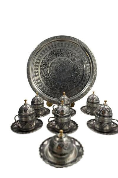 Tanrıkulu Bakırcılık طقم فناجين قهوة تركية نحاسية مصنوعة يدويًا من القصدير وا...