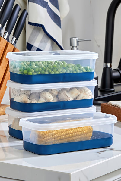 Poomy مجموعة من 4 حاويات تخزين مستطيلة سعة 1000 مل مع قاعدة من السيليكون - حا...