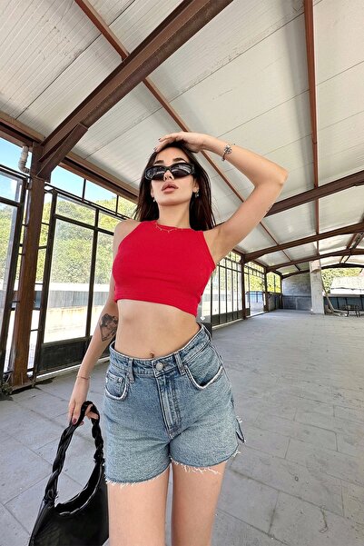 Jose Clothing Women's Halter Neck Basic Corded Crop Blouse