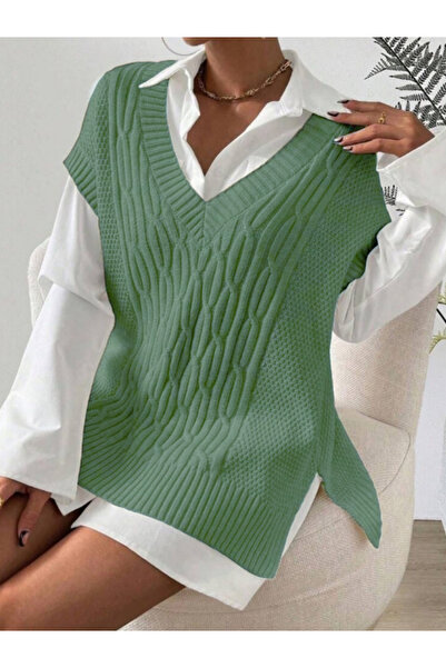 YUGA KNİTTİNG ÖRGÜ DETAYLI 75 CM UZUN KADIN SÜVETERİ