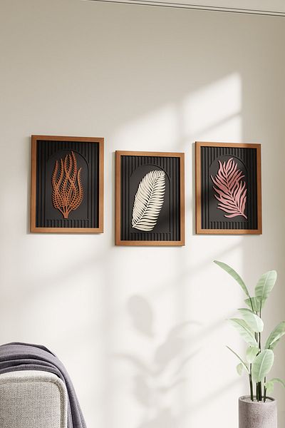 acargrafik Pictură decorativă din lemn din 3 piese cu cadru modern