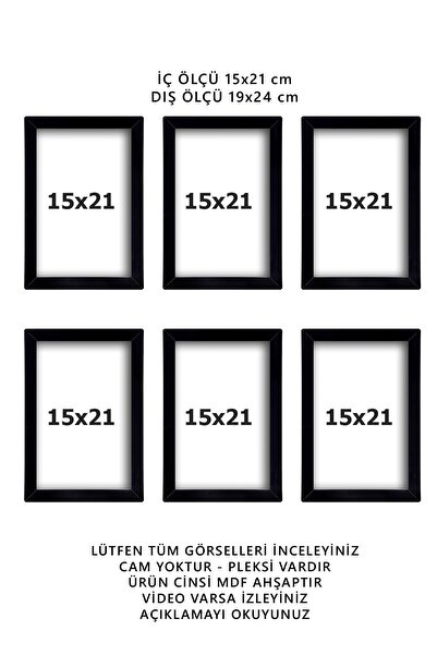 yhfoto 6 Adet 15x21 Çerçeve - Siyah Çerçeve - Mdf A5 Çerçeve - Fotoğraf Çerçeve Seti