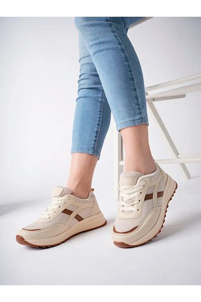Ayakkabı Ülkesi Pantofi de damă, bej, nurcă, ortopedici, cu șireturi, flexibili, confortabili, de calitate, utili, pantofi sport zilnici
