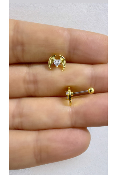 Arescollection Cerrahi çelik kalpli kanatlı tragus helix lobe uyumlu 1 adet p...