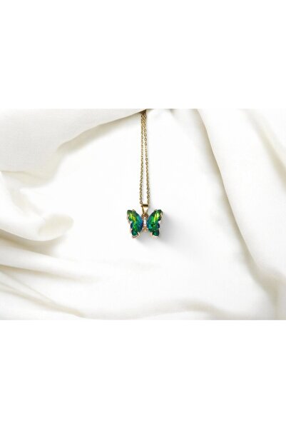 stainles steel قلادة حجر الفراشة الخضراء الفولاذية