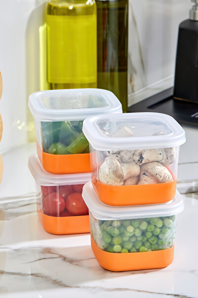 Poomy 4'Lü Set Silikon Tabanlı Dikdörtgen 550 ml Difriz Saklama Kabı - Derin Dondurucu Saklama Kabı