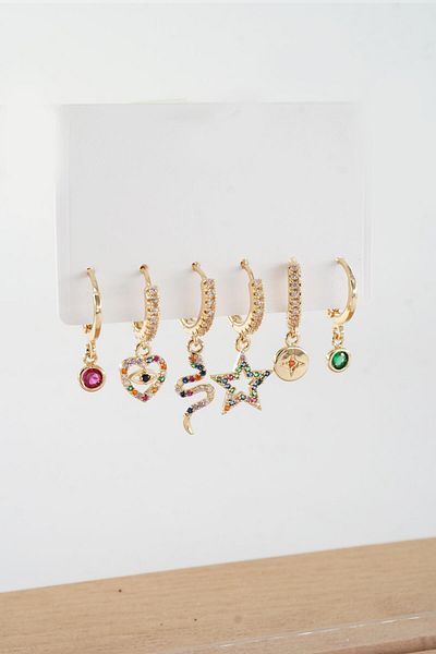 By Zeyna Aksesuar Women's Vip Series Antiallergic Baguette Zircon Stone 6-Piece Earrings