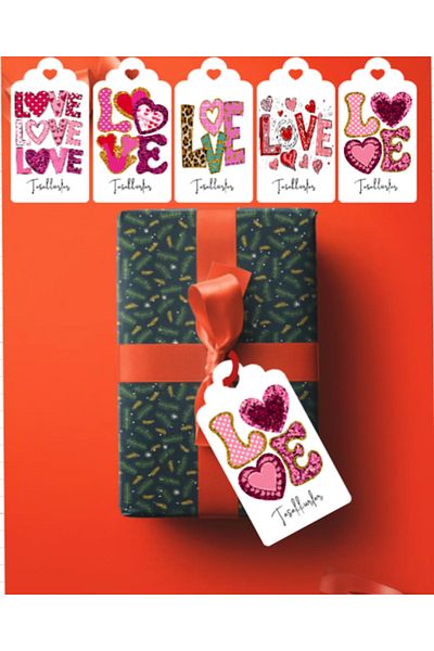 Hiras Dizayn 40Pcs 5X9Cm Love Perforated Shake Sticker Thank You Card Valentine's Day Heart Clothing Packing Card
