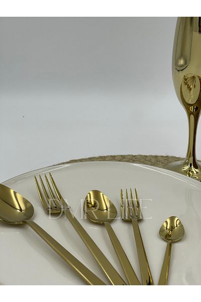 Demir Çeyiz Dmr Life Diamond Titanium Gold 24 Piece Cutlery Set