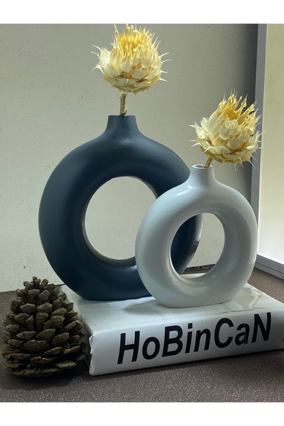 BLANJ Bohem ikili halka vazo Andasit-açık gri