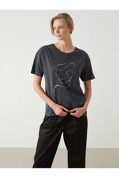LC Waikiki Lcw Vision Crew Neck Rhinestone Women's T-Shirt